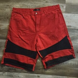 Maxi Milian Mens Red Denim Jean Shorts Black Moto Details Size 48